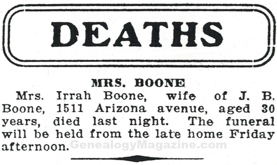 BOONE, Irrah obituary 2