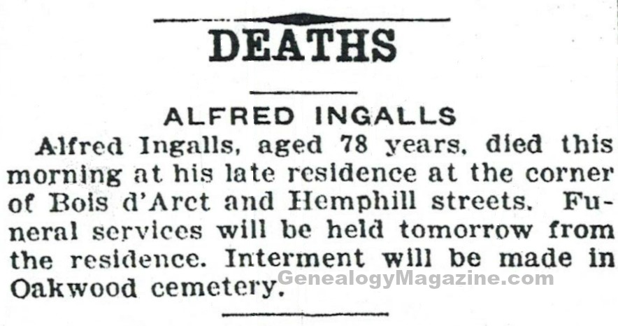 INGALLS, Alfred obituary 1