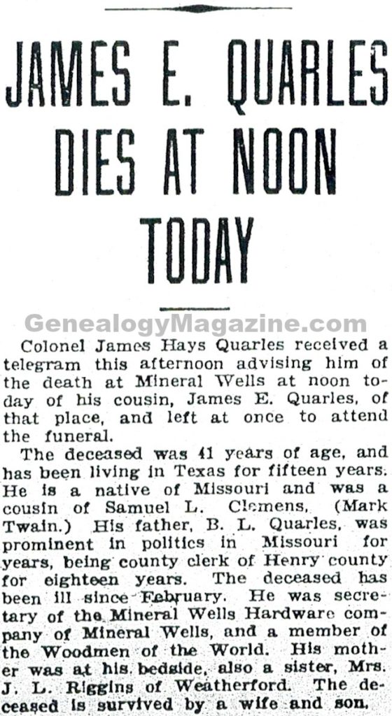 QUARLES, James obituary 2