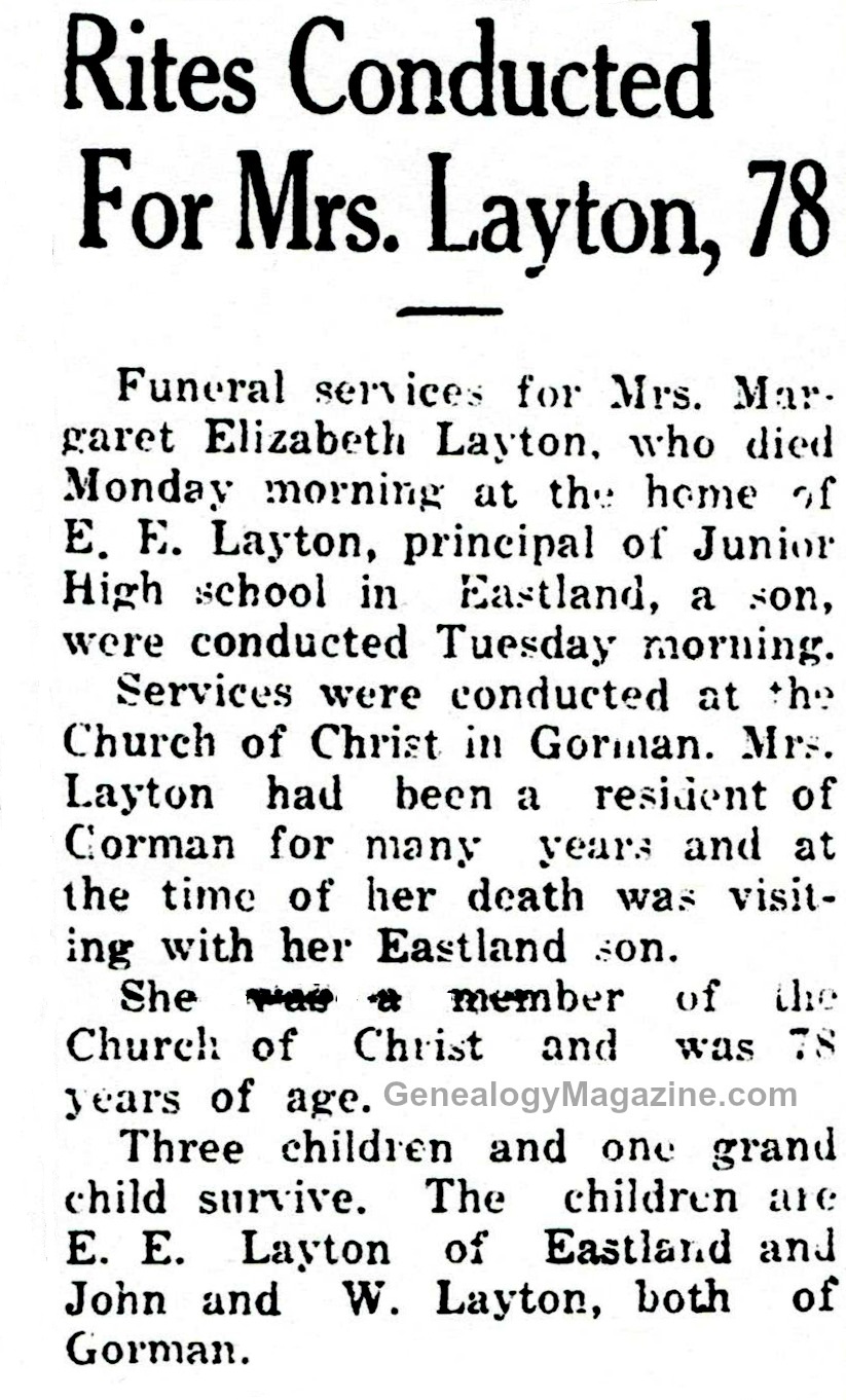 LAYTON, Mrs obituary