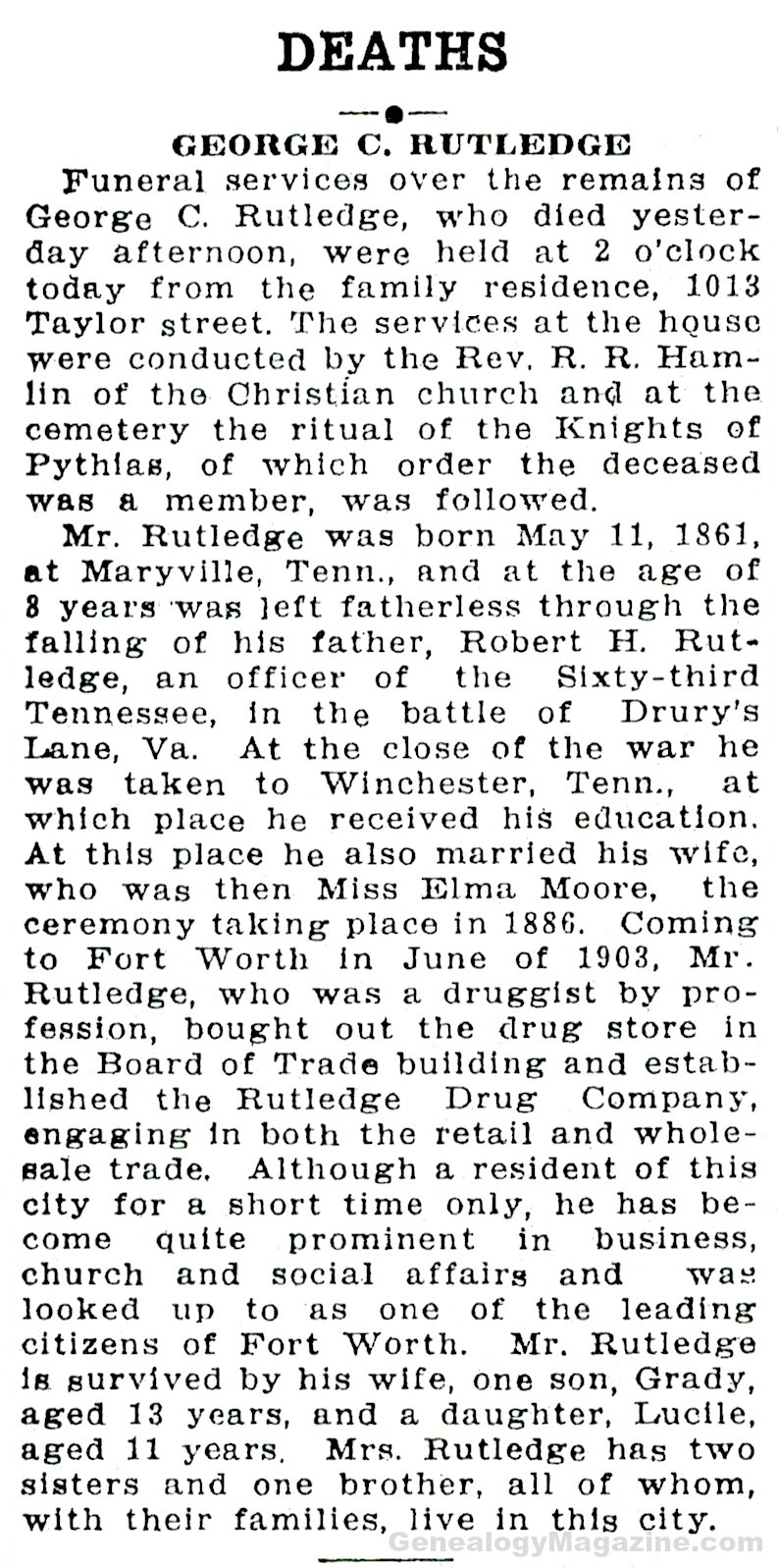 RUTLEDGE, George obituary