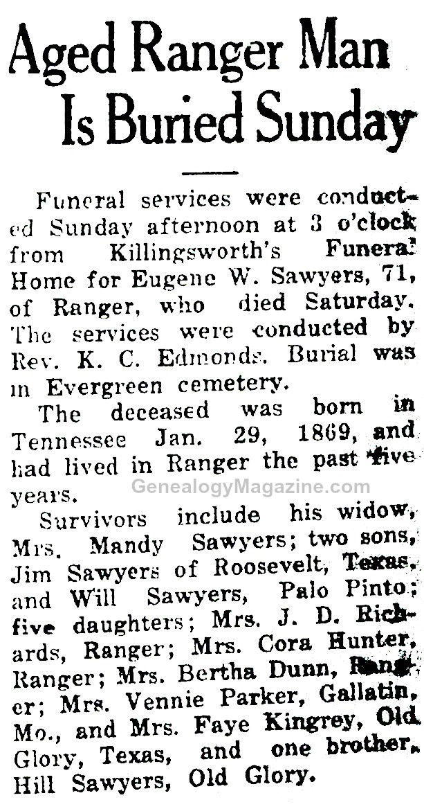 SAWYERS, Eugene W obituary