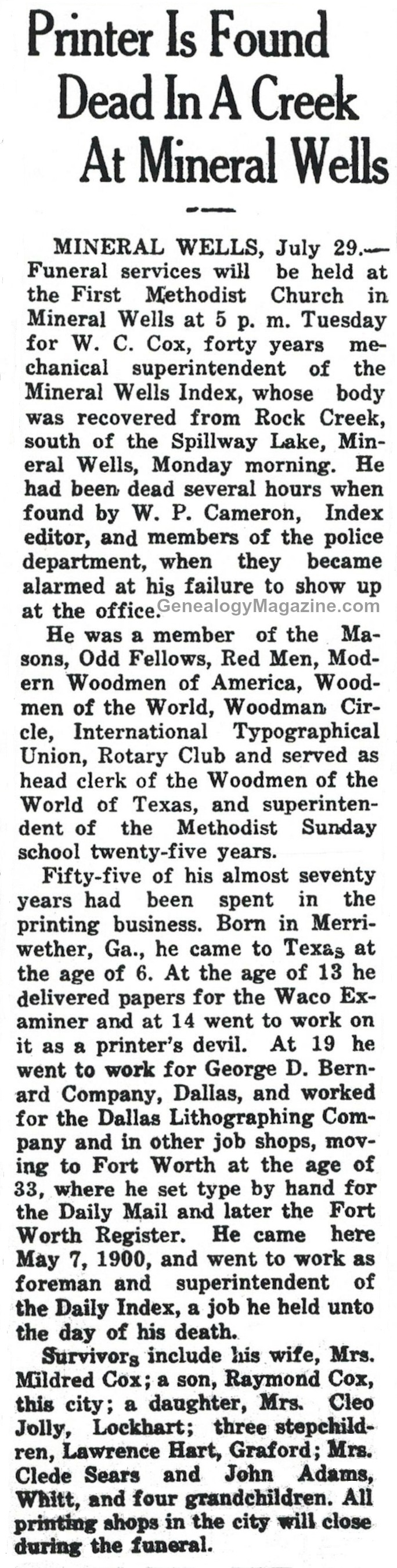 W C Cox obituary