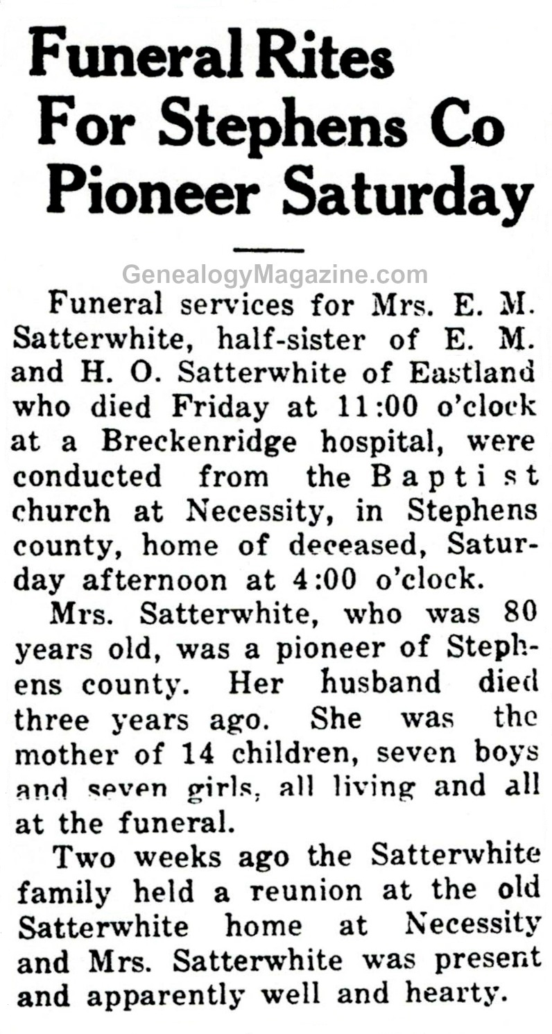 Mrs E M Satterwhite obituary