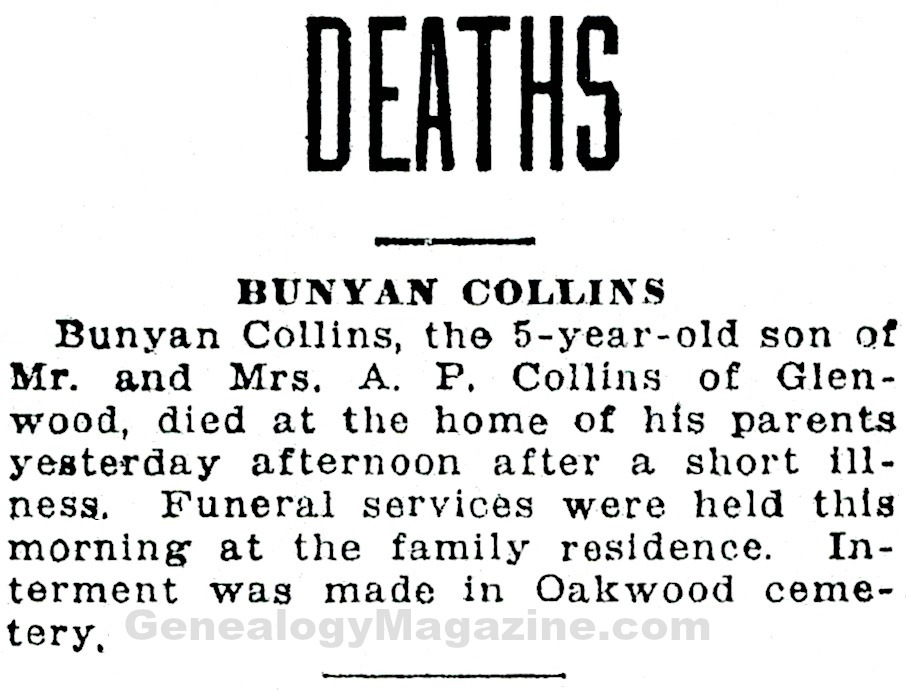 Bunyan Collins obituary