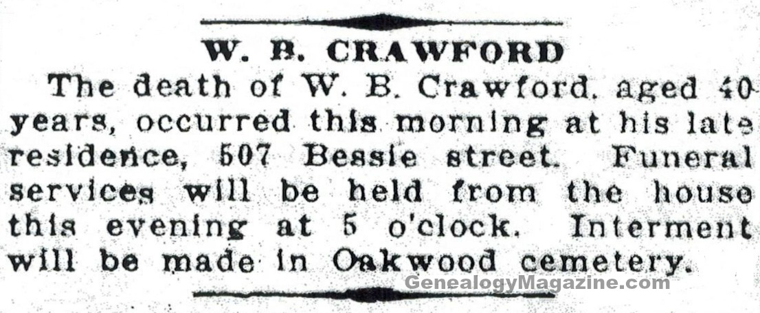 W. B. Crawford Obituary | GenealogyMagazine.com