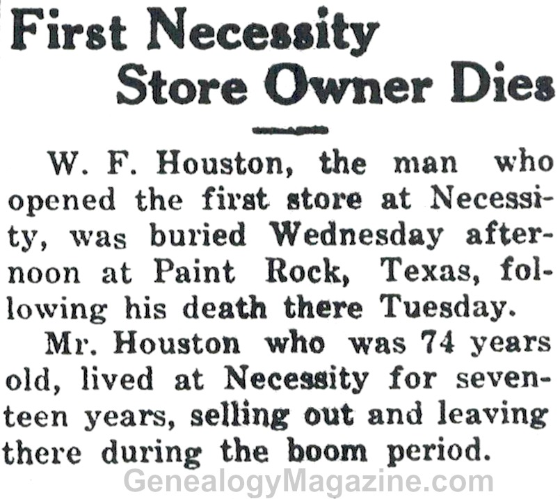 W. F. HOUSTON obituary