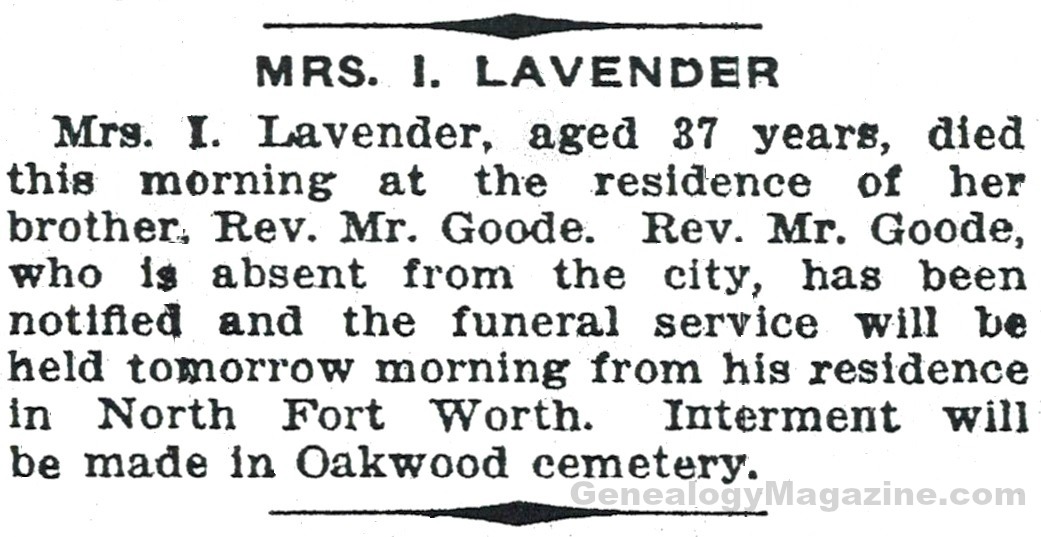 Mrs I Lavender obituary