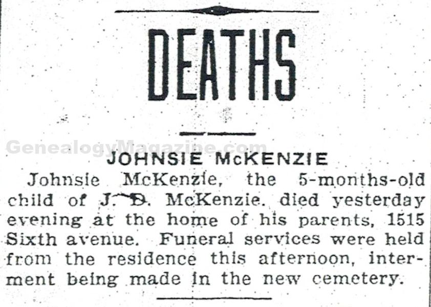 Johnsie McKenzie obituary